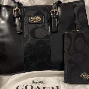 Coach Black Tote Bag with Gold Accents